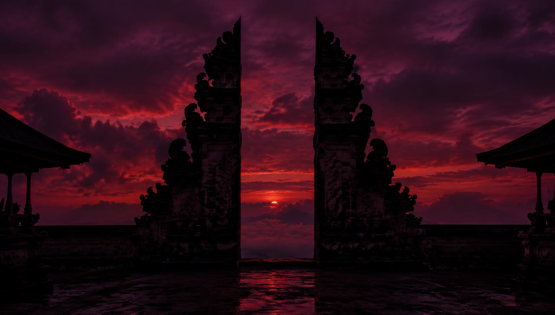 Balinese temple gate at dusk